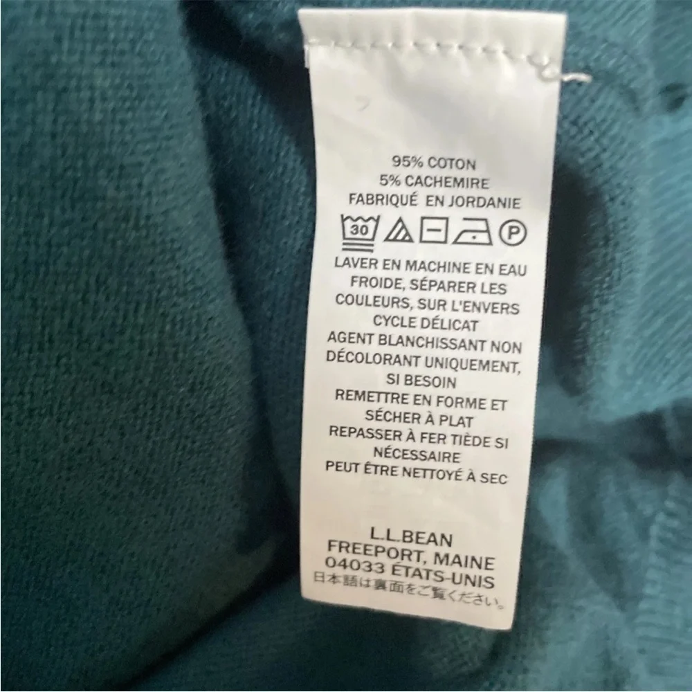 LL Bean Men's Size Large Cotton Cashmere Blend Sweater V-Neck In Green